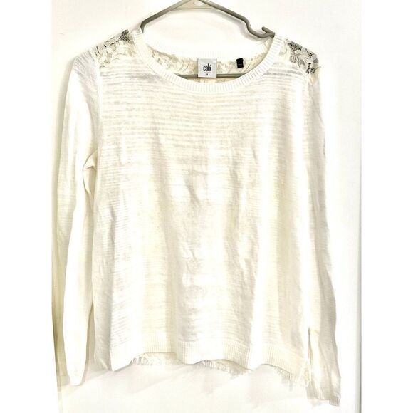 CAbi Sweaters - Cabi Lightweight Cotton Blend Lace Back Long-Sleeve Sweater Size S